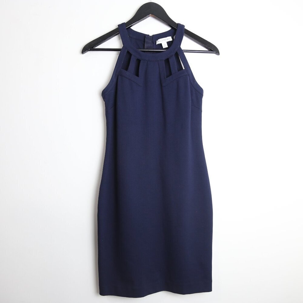 Banana Republic Navy Blue Shift Dress Sleeveless Cut Out Bodice Back Zipper Sz 0